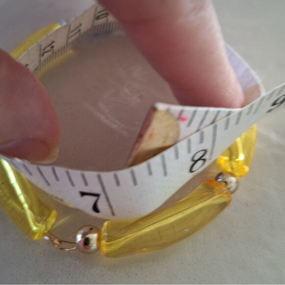 Yellow Bangle Cuff Bracelet Handmade with Stone, Metal, and Plastic - Picture 6 of 6